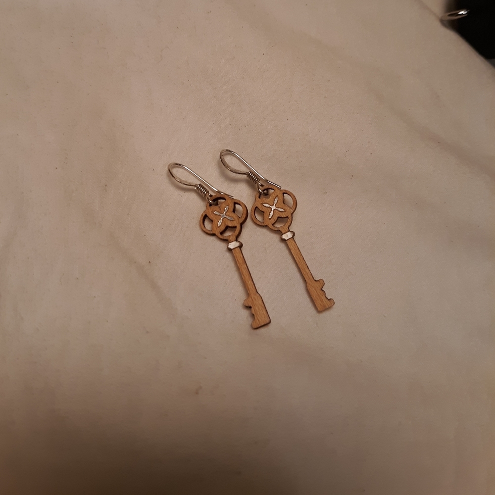 Wood key earrings